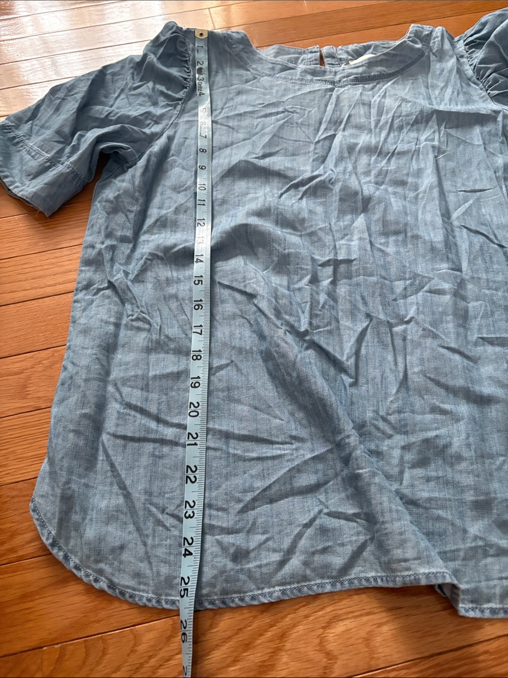 LOFT Light Blue Chambray Puff-Sleeve Blouse - Picture 7 of 9
